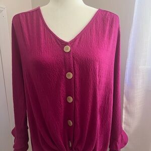 AGB Pink 3/4 Sleeve Button Down Blouse NWT